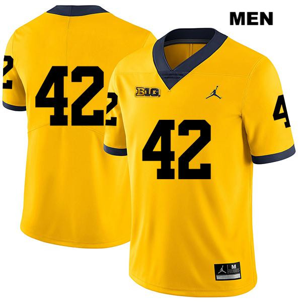 Men's NCAA Michigan Wolverines Ben Mason #42 No Name Yellow Jordan Brand Authentic Stitched Legend Football College Jersey IW25I41BQ